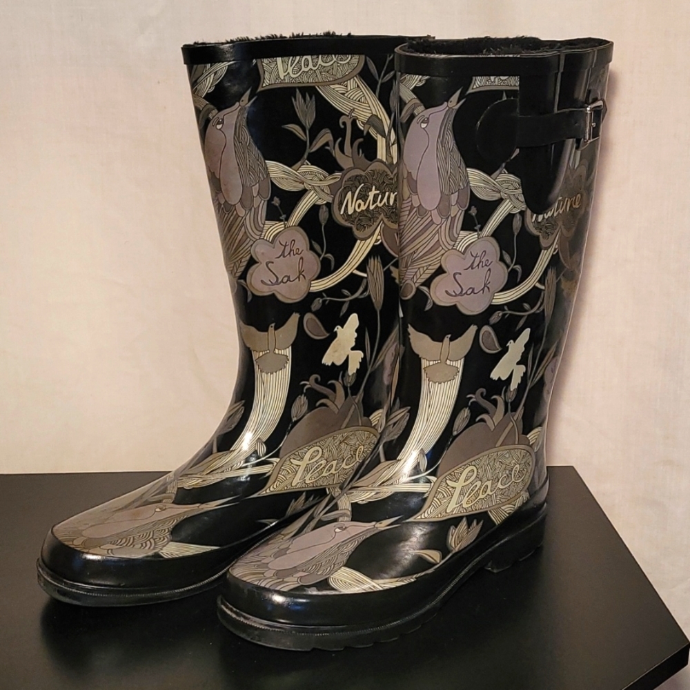 Black Purple Nature Peace Rain Winter Garden Wellies Boots